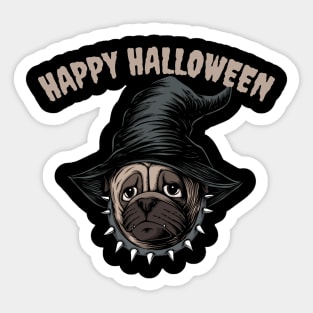 Pug Witch Halloween Sticker